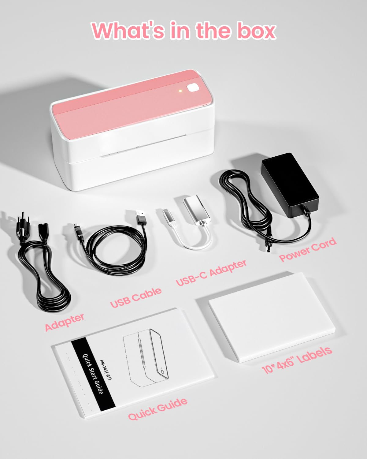 Phomemo 241BT Bluetooth Label Printer, 4x6 DHL Thermal Printer, Corporate Adhesive Label Printers, UPS, Amazon, DHL, Shopify, Ebay - Pink