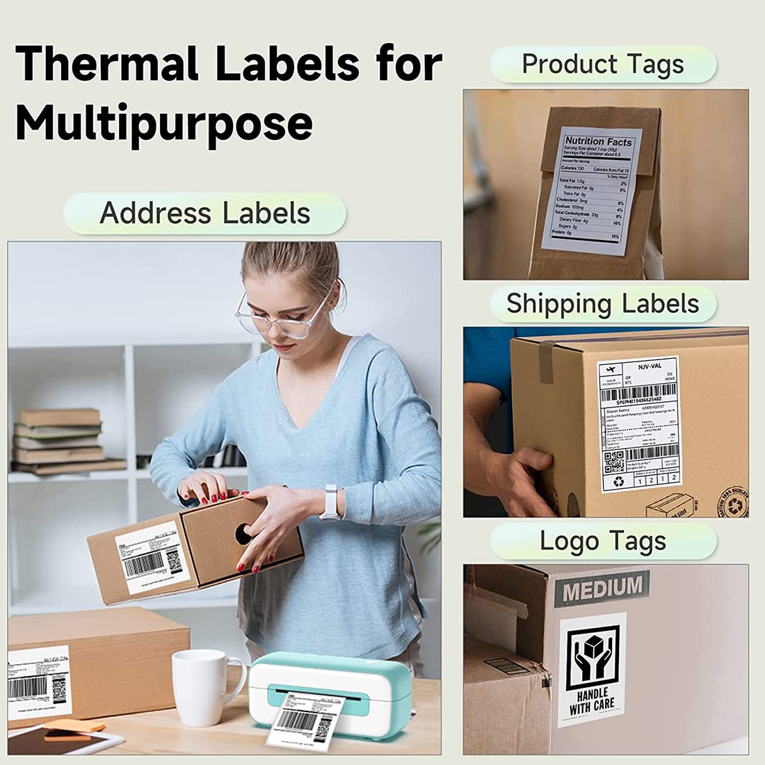 4x6 Thermopapierdruckeretikett Phomemo Thermo-Direktversandetikett Pacage-Etiketten Kompatibel mit Rollo Dymo Phomemo und anderen 4 * 6-Etikettendruckern (Packung mit 500 4 '' x 6 '' F?cheretiketten)