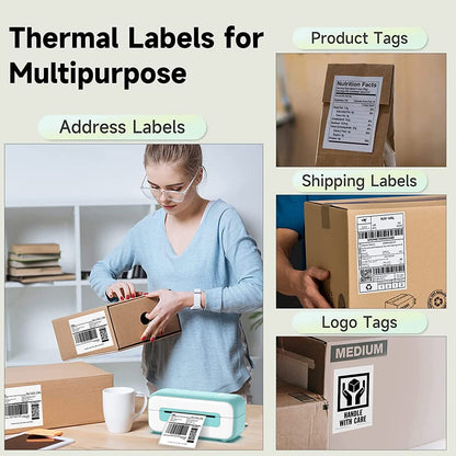 4x6 Thermopapierdruckeretikett Phomemo Thermo-Direktversandetikett Pacage-Etiketten Kompatibel mit Rollo Dymo Phomemo und anderen 4 * 6-Etikettendruckern (Packung mit 500 4 '' x 6 '' F?cheretiketten)