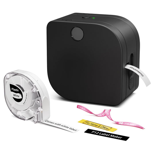 Phomemo P12 ¨¦tiqueteuse Bluetooth, ¨¦tiqueteuse autocollante, mini ¨¦tiqueteuse compatible avec iOS et Android, imprimante d'¨¦tiquettes ¨¤ transfert thermique pour la maison, le bureau