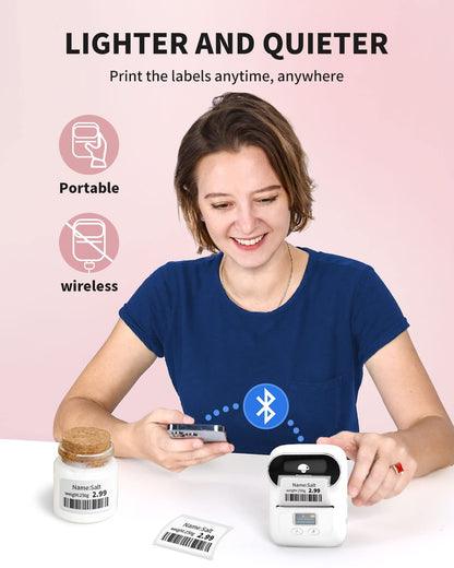 Label Maker Machine with Tape, Bluetooth Label Maker for Small Business, Retail, Mailing, Barcode, Clothing, Jerwerly, Thermal Label Printer Compatible with iOS Android System, with 1 Roll Label