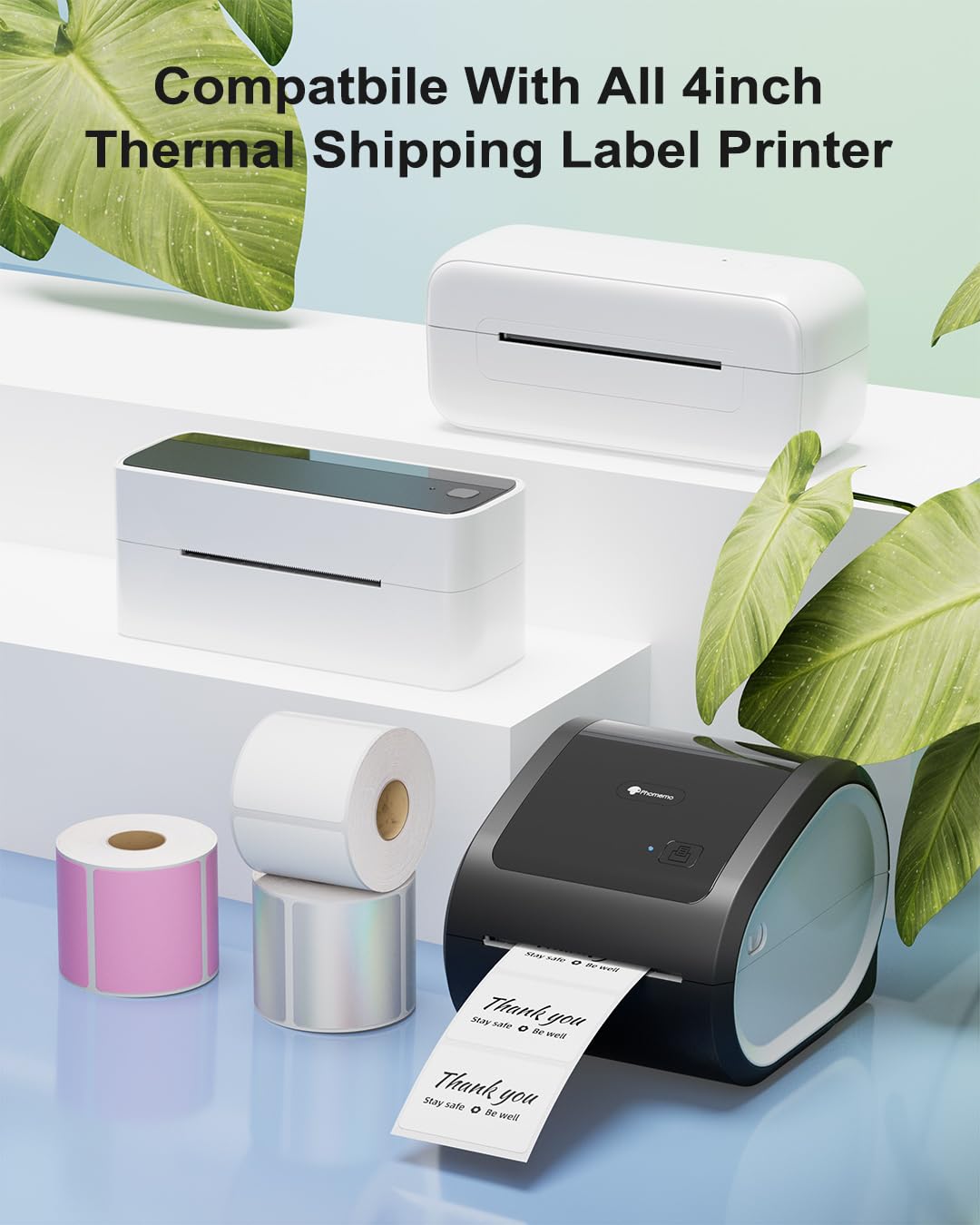 Phomemo 2.25''x1.25'' White Square Thermal Direct Shipping Label, Thermal Sticker Label for Logo, Package, DIY Design, Address, 1 Pack 1000 Labels