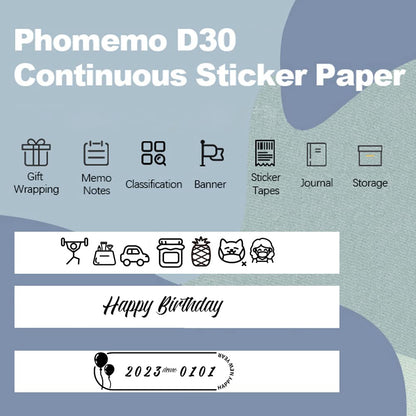 Phomemo 3 rollos de cinta de etiquetas D30 sin fin - Cintas blancas para escribir etiquetas t¨¦rmicas para cocina, archivos, direcci¨®n, regalo, etc