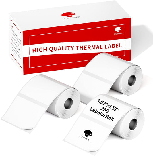 Phomemo 3 Rolls M110/M221/M220/M120/M200/M110S Thermal Paper 1.57''x1.18''(40x30mm)- Multi-Purpose Square Self-Adhesive Label, 230 Labels/Roll, Black on White