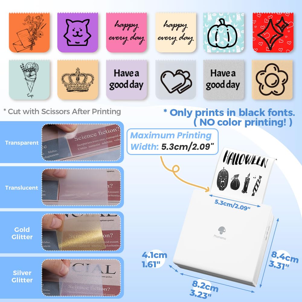 M02 - Kit de Impresora port¨¢til con 3 Rollos de Papel incluidos, Impresora t¨¦rmica de Bolsillo Bluetooth, Impresora fotogr¨¢fica instant¨¢nea Compatible con Android, iPhone y iPad,Blanco