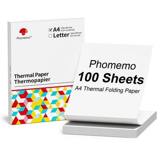 Phomemo Papel t¨¦rmico plegable sin fin A4, 210 mm x 297 mm, compatible con Phomemo M08/M831/M832/M833/M833/M834, impresora port¨¢til A4, para negocios, hogar, foto, factura, contrato, 100 hojas
