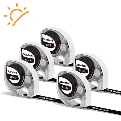 Phomemo Ruban d'¨¦tiquettes P12 compatible avec Dymo Letratag - 12 mm x 4 m - ¨¦tiquettes de transfert thermique blanc sur noir Q5-335 - Durable - R¨¦sistant ¨¤ la chaleur - Compatible avec Dymo LetraTag