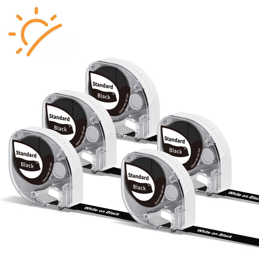 Phomemo Ruban d'¨¦tiquettes P12 compatible avec Dymo Letratag - 12 mm x 4 m - ¨¦tiquettes de transfert thermique blanc sur noir Q5-335 - Durable - R¨¦sistant ¨¤ la chaleur - Compatible avec Dymo LetraTag