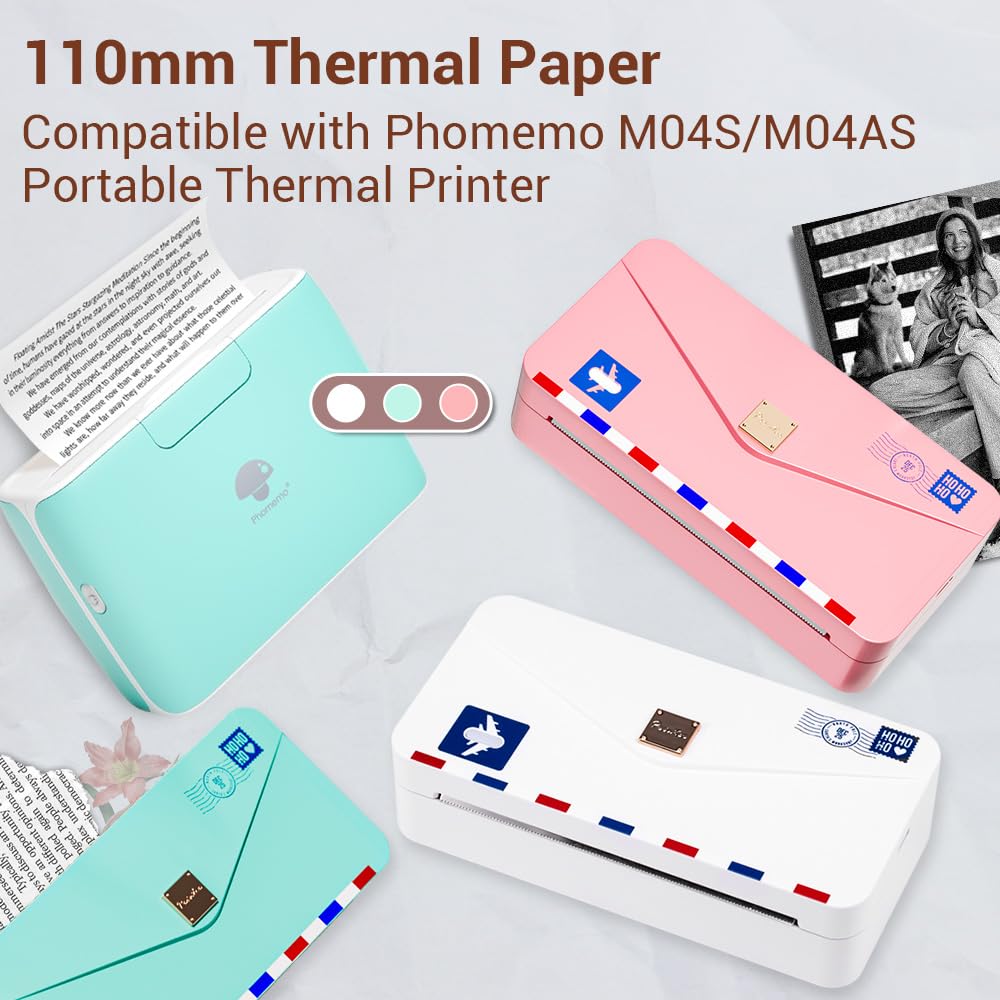 Phomemo 110mm Kolorowy papier do drukarek kieszonkowych M04S/M04AS, 3 rolki samoprzylepnego termicznego kolorowego papieru samoprzylepnego,110mm x 3,5m, 20-letnia gwarancja,Pomara¨½czowy/Zielony/R¨®?owy