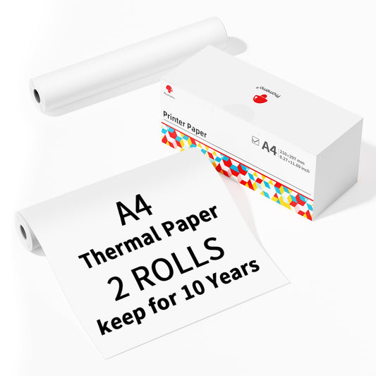 Phomemo A4 Thermal Printer Paper, M832 Quick-Dry Continuous Thermal Paper 8.27''x11.69'' Compatible with M08F/M832/M833/M834 MT810 and Other Portable Thermal Printer, Documents, Study Notes, 2 Rolls