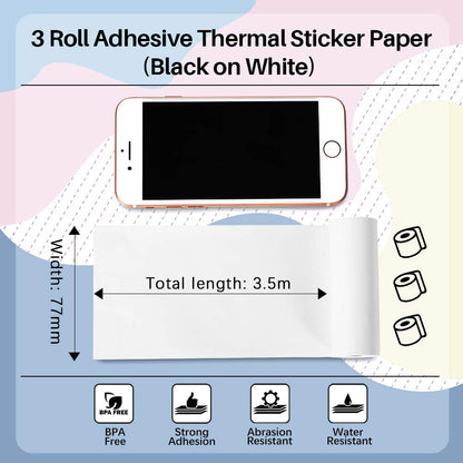 Phomemo Stickerpapier, 80 mm, zwart op wit papier voor Phomemo M03, M03AS, M04S, M04AS mini-thermische printer, 80 x 3,5 m, 2 jaar houdbaarheid, drie rollen per doos