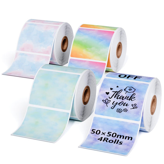Phomemo 4 Rotoli Etichette Colorate M110 Etichette Quadrate -1.96''x1.96''（50x50mm),Compatibile con Phomemo M110 M120 M220 M221 M200 Stampanti,150 Etichette/rotolo,4 Rotoli Etichetta abbagliante