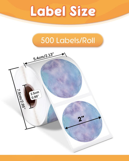 Phomemo 2'' Wavy Thermal Labels, Self-Adhesive Flower Sticker Label, Circular Direct Thermal Label for Thanks Card, Logo, Name, Price, Address, QR Code, 500 Labels, Blue-Violet Gradient
