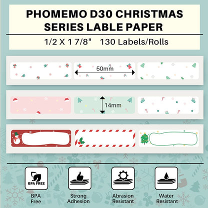 Phomemo 3 Roll D30 Adhesive New Year Decoration Pattern with Border Label Paper 1/2'' X 1 7/8'' 130 Labels/Roll, Black on White, for Gift, Halloween Christmas Decoration