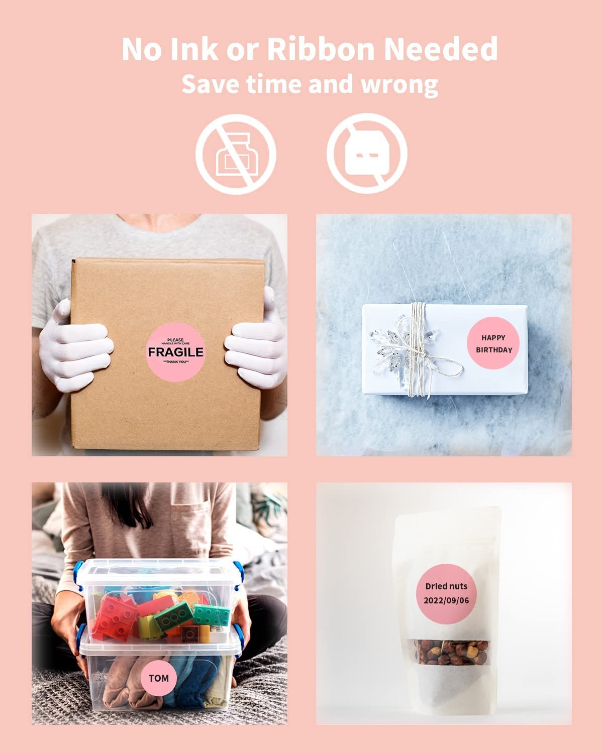 Phomemo 2'' Yuvarlak Pembe Termal Etiketler 750 Etiket/Rulo, Munbyn, Phomemo, Polono Nakliye Etiket Yazıcısı, BPA İçermeyen Etiketler, Logo, Kod, Kendin Yap için Kendinden Yapışkanlı Termal Etiketler