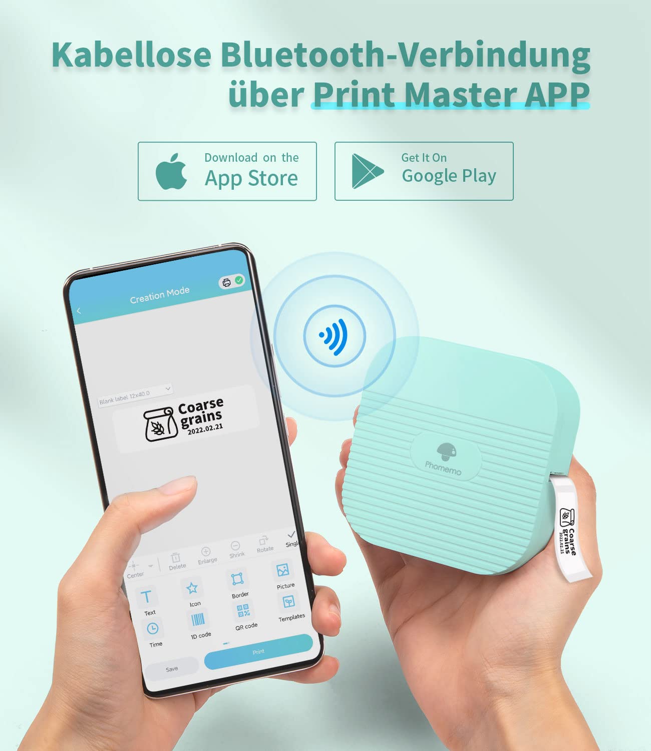 Phomemo Set regalo stampante di etichette Bluetooth Q31, mini etichettatrice per iOS e Android, etichettatrice autoadesiva per casa e ufficio con 3 rotoli di etichette (verde)