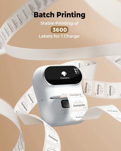 Phomemo Barcode Printer - M110 Thermal Label Printer, Upgraded Bluetooth Portable Label Maker for Small Business, Address, Sticker, Home for Phone; for PC/Mac(USB), with 100pcs Labels, Snow White