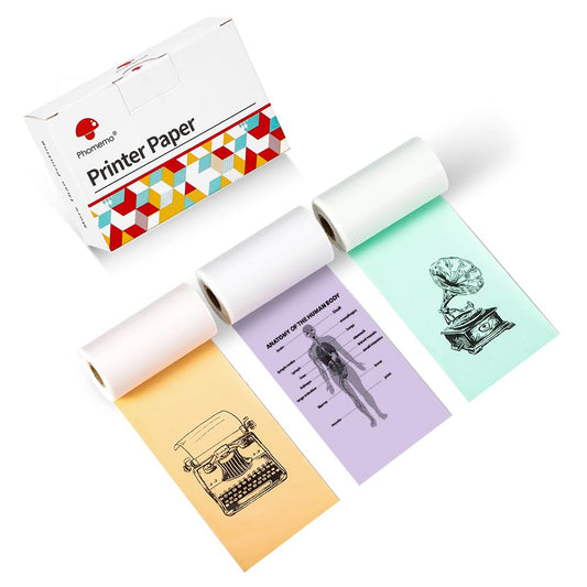 Phomemo Printer Paper - M02/M02Pro/M02S/M03/M03AS/M04S/M04AS Mini Sticker, Printer Paper, Green/Purple/Orange Mini Bluetooth Printer Paper with 50mm x 3.5m Adhesive Decal Paper, 3 Rolls