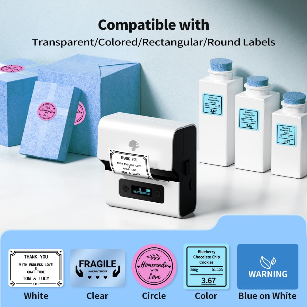 Phomemo M221 Label Maker - Portable Barcode Printer Bluetooth Thermal Label Printer, Label Maker For Business, Office, QR Code, Logos, Jewelry, Retailing, Compatible with Phones & PC System,White