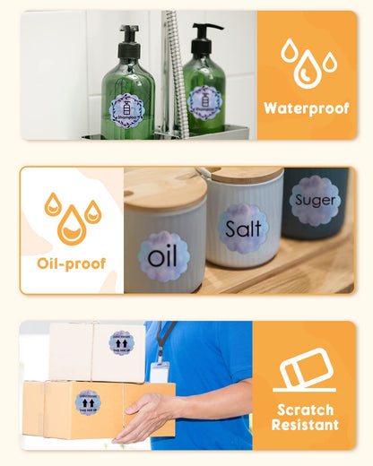 Phomemo 5 cm (2'') golvende thermische labels, zelfklevende bloemenlabel, cirkelvormig direct thermisch label voor bedankkaart, logo, naam, prijs, adres, QR-code, 500 labels, blauw-violet verloop