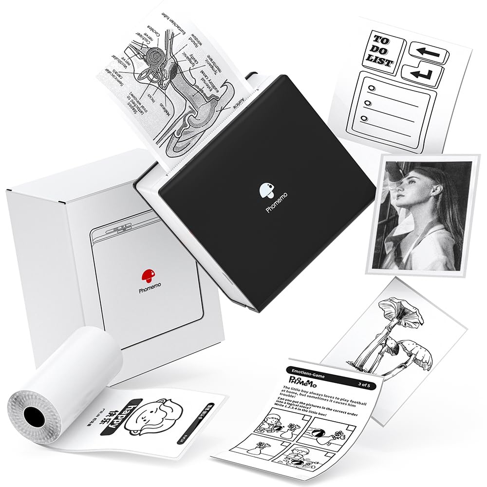Phomemo Stampante tascabile M02 - Mini stampante adesiva, stampante fotografica termica 203 dpi, piccola stampante fotografica senza fili Bluetooth, stampante portatile per bambini, nero