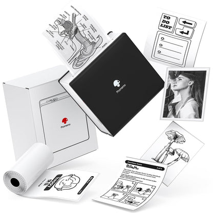Phomemo Stampante tascabile M02 - Mini stampante adesiva, stampante fotografica termica 203 dpi, piccola stampante fotografica senza fili Bluetooth, stampante portatile per bambini, nero
