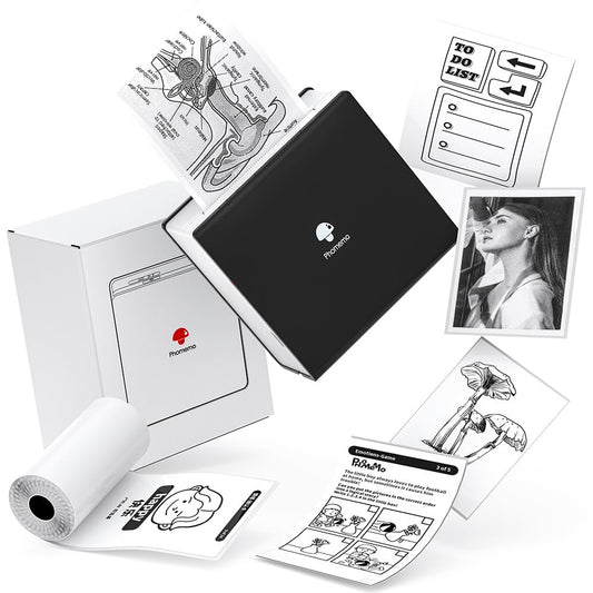 Phomemo Stampante tascabile M02 - Mini stampante adesiva, stampante fotografica termica 203 dpi, piccola stampante fotografica senza fili Bluetooth, stampante portatile per bambini, nero