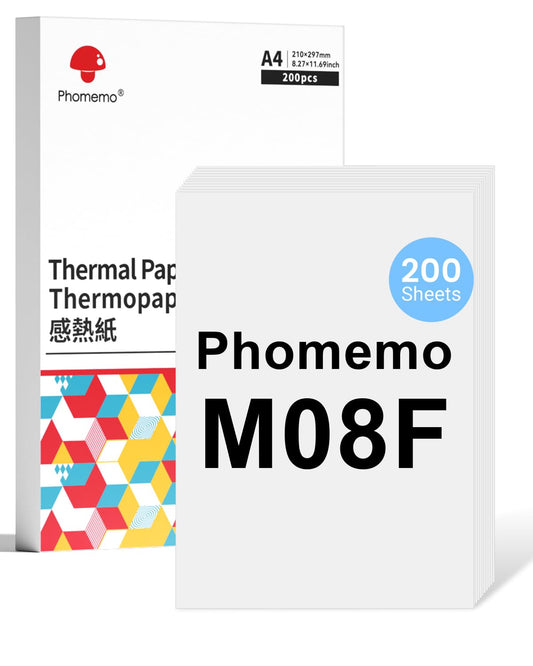 Phomemo Papel T¨¦rmico M08F A4 Compatible Con Phomemo M08F M832, Q302, M834, PJ762/PJ763MFi, MT800/MT800Q y Otras Impresoras Port¨¢tiles A4, Papel de Impresora M08F M832, 200 hojas