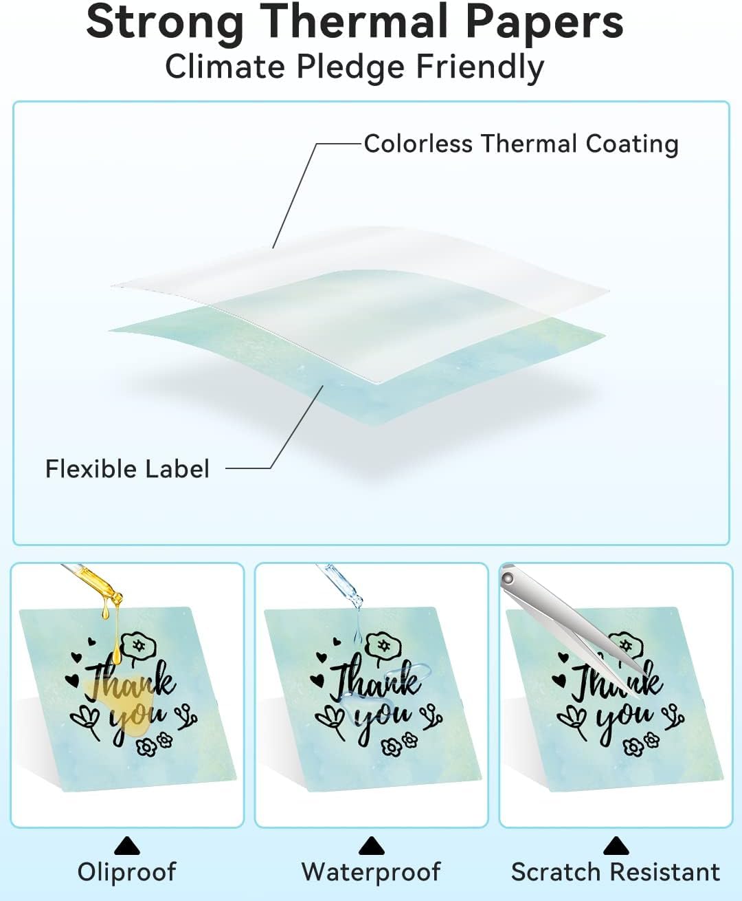 Phomemo Thermal Sticker Rectangular Label for M110/M221/M120/M200/M220, 1.97'' x 1.97''£¨50x50 mm£©Thermal Gradient Color Label for Barcode/Logo/Gift Labels/Thank You Label/Small Business/Homeuse, Green