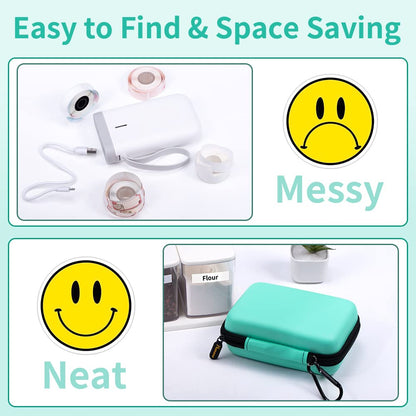 Phomemo D30 D35 Label Marker Green Case with 6 Rolls of Color Combo Set Label Tapes, Waterproof Storage Bag with Black on White Clear Starry Sky Label Tapes, Sticker Thermal Paper Self-Adhesive