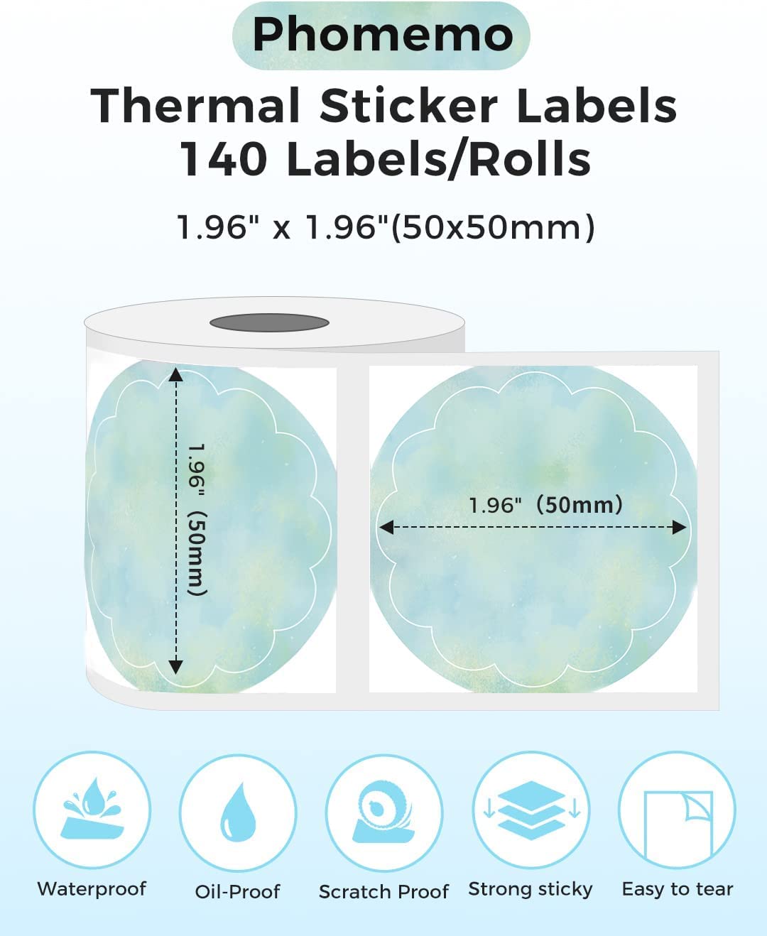 Phomemo Ronde etiketten voor thermische printers, M110/M110S/M120/M200/M220, 50 x 50 mm, thermisch rond kleurverlooplabel voor barcode/logo-labels, kleine handels/thuisgebruik, groen