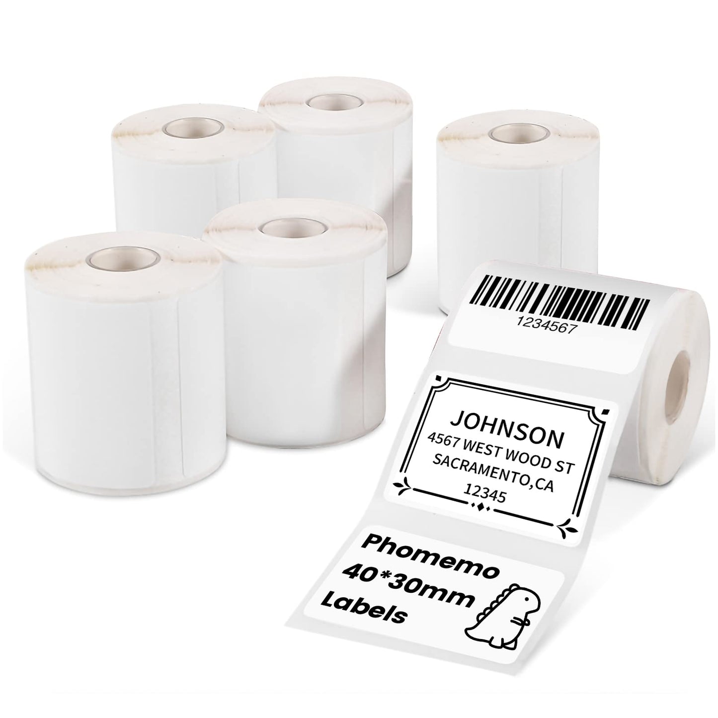 Phomemo 1.57''x1.18''(40x30mm) Label, 6 Rolls M110/M110S/M120/M200/M220 Thermal Paper - Multi-Purpose Square Self-Adhesive Label, 230 Labels/Roll, Black on White