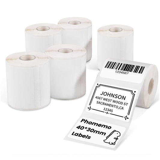 Phomemo 1.57''x1.18''(40x30mm) Label, 6 Rolls M110/M110S/M120/M200/M220 Thermal Paper - Multi-Purpose Square Self-Adhesive Label, 230 Labels/Roll, Black on White