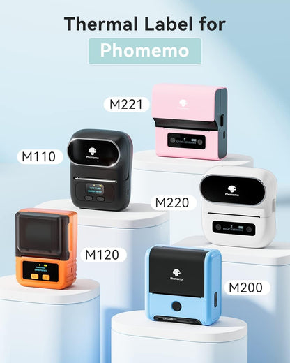 Phomemo 3 Rolls M110/M221/M220/M120/M200/M110S Thermal Paper 1.97''x1.18''(50x30mm)- Multi-Purpose Square Self-Adhesive Label for Price Tag, Barcode Label, Address Label, 230 Labels/Roll, Black on White