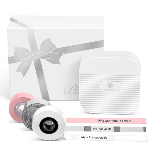 Phomemo Q31 Set de Regalo de la Impresora de Etiquetas Bluetooth, Mini etiquetadora para iOS y Android, etiquetadora autoadhesiva para el hogar y la Oficina, con 3 Rollos de Etiquetas.