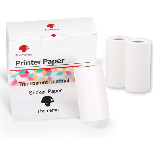 Phomemo Printer Paper - M02/M02Pro/M02S/M03/M03AS/M04S/M04AS Mini Sticker Printer Paper, Transparent/Clear Mini Thermal Pinter Paper - 50mm x 3.5m Self-Adhesive Sticker Paper, 3 Rolls