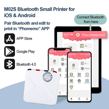 M02S Mini Termal Yaz?c? Seti - Kablosuz Bluetooth Ta??nabilir 300dpi HD Bask?, ?arj Edilebilir Pil ile, G¨¹nl¨¹k Organizasyon Foto?raflar? i?in Uygun, Phomemo iPhone ve Android ile uyumlu, Beyaz