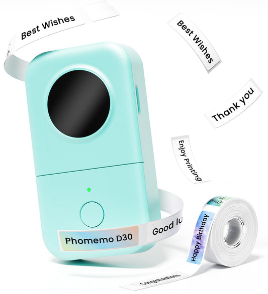Phomemo D30 Etichettatrice Bluetooth, Mini Etichettatrice Etichette Adesive, Stampante Termica per iOS & Android,Bluetooth Stampante Etichette Autoadesive per La Casa, L'ufficio e la Scuola - Verde