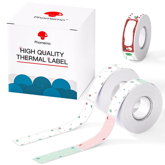 Phomemo 3 Roll D30 Adhesive New Year Decoration Pattern with Border Label Paper 1/2'' X 1 7/8'' 130 Labels/Roll, Black on White, for Gift, Halloween Christmas Decoration
