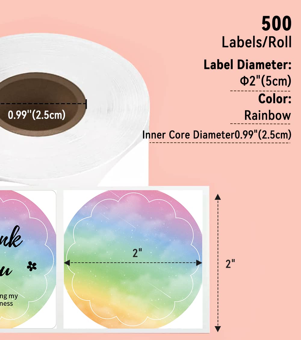 50 * 50 Round Labels Rainbow star pattern 500Pcs/Roll Phomemo 2'' rondes arc-en-ciel ¨¦tiquettes 500 feuilles/rouleau, compatibles avec les imprimantes d'¨¦tiquettes MUNBYN, Phomemo, Polono