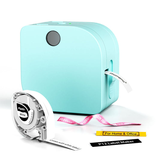 Phomemo P12 Mini Etichettatrice Bluetooth, Stampante Etichette Adesive con nastro, Label Maker che Stampa Etichette Adesive, Etichette per Stoffe e Nastri Satinati per La Casa e Cucina