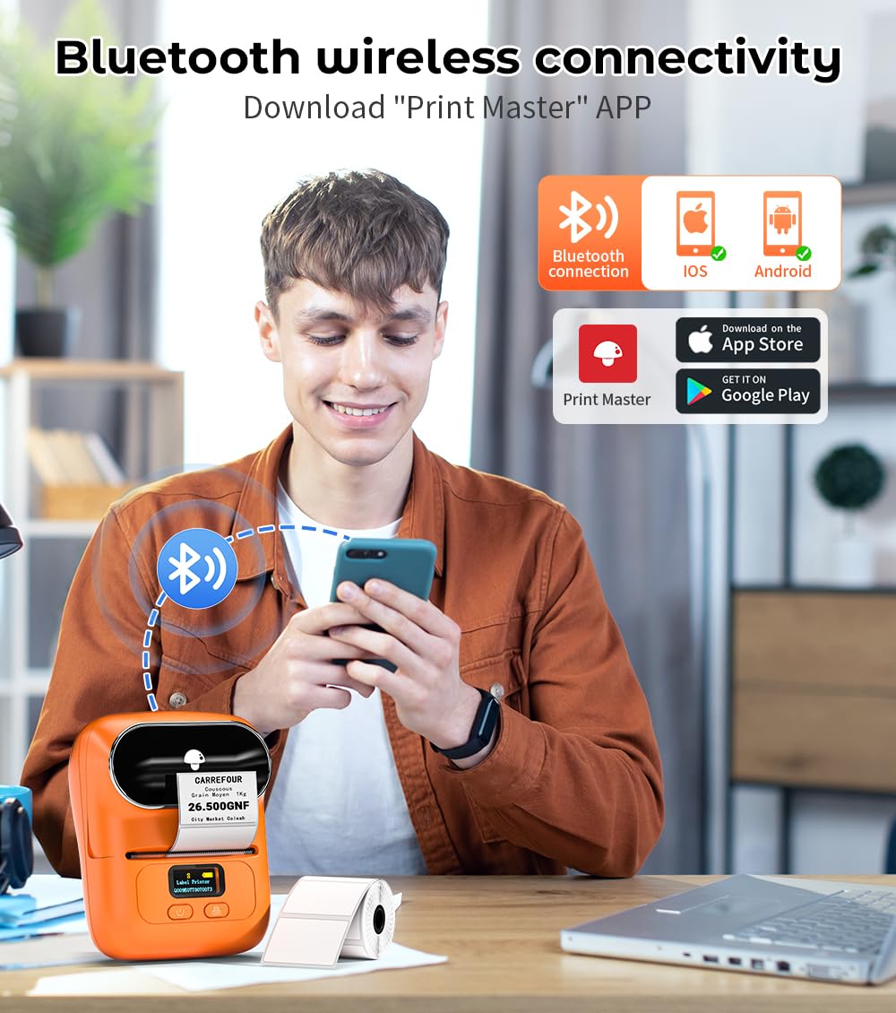 Label Maker, Label Maker Machine with Tape Phomemo M110, Bluetooth Label Printer with Multiple Icons Fonts, Mini Portable Thermal Sticker Printer Apply to Labeling, Office, Cable, Retail, Barcode