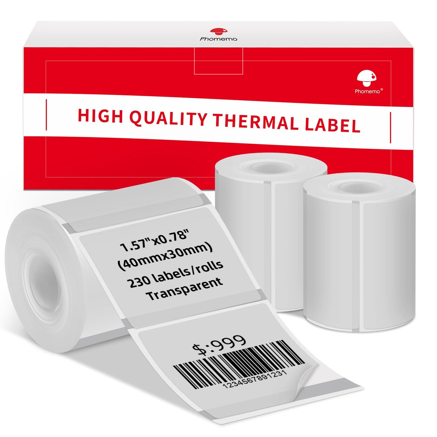 3 Rollen Phomemo M110/M220 Etiketten, Transparent 1.57''x 1.18'' (40 x 30 mm) Thermoetikettenpapier f¨¹r Phomemo M120/M110/M200/M220 Etikettendrucker, Thermoetikett, Thermopapier, 230 Etiketten/Rolle