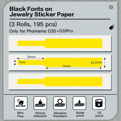 Phomemo D30 D30Pro Thermal Printer Paper Roll Jewelry Thermal Paper Cable Wire Marking Paper Yellow for 12,5 x 74,35mm to 0,49 x 2.91.1.38 Inch Bluetooth Compact Mobile Printer, 3 Rollers