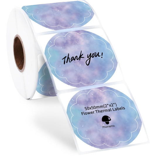 Phomemo Ronde Thermische Printer Etiketten 50x50mm,Zelfklevende Bloem Sterrenhemel Stickers,Cirkel Gepersonaliseerde Handgemaakte Etiket Stickers voor Kaart,Logo,Naam,Prijs,Code,etc(500Etiketten/Rol)