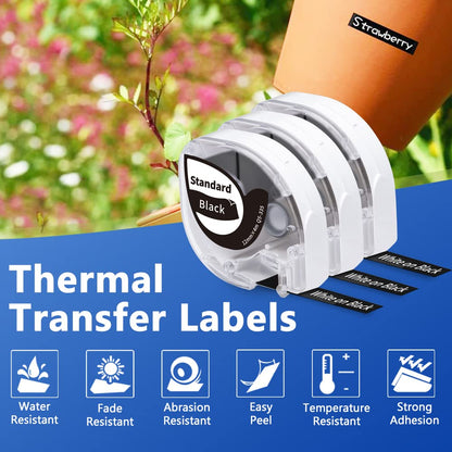 Phomemo Ruban d'¨¦tiquettes P12 compatible avec Dymo Letratag - 12 mm x 4 m - ¨¦tiquettes de transfert thermique blanc sur noir Q5-335 - Durable - R¨¦sistant ¨¤ la chaleur - Compatible avec Dymo LetraTag