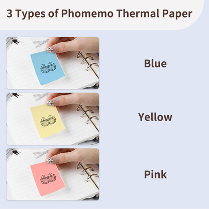 Phomemo Papier thermique couleur 53 mm pour mini imprimante de poche M02/M02S/M02Pro/M03/M03AS/M04S/M04AS, jaune/bleu/rose, 3 rouleaux de papier autocollant couleur autocollant, 53 mm x 6,5 m, 20 ans