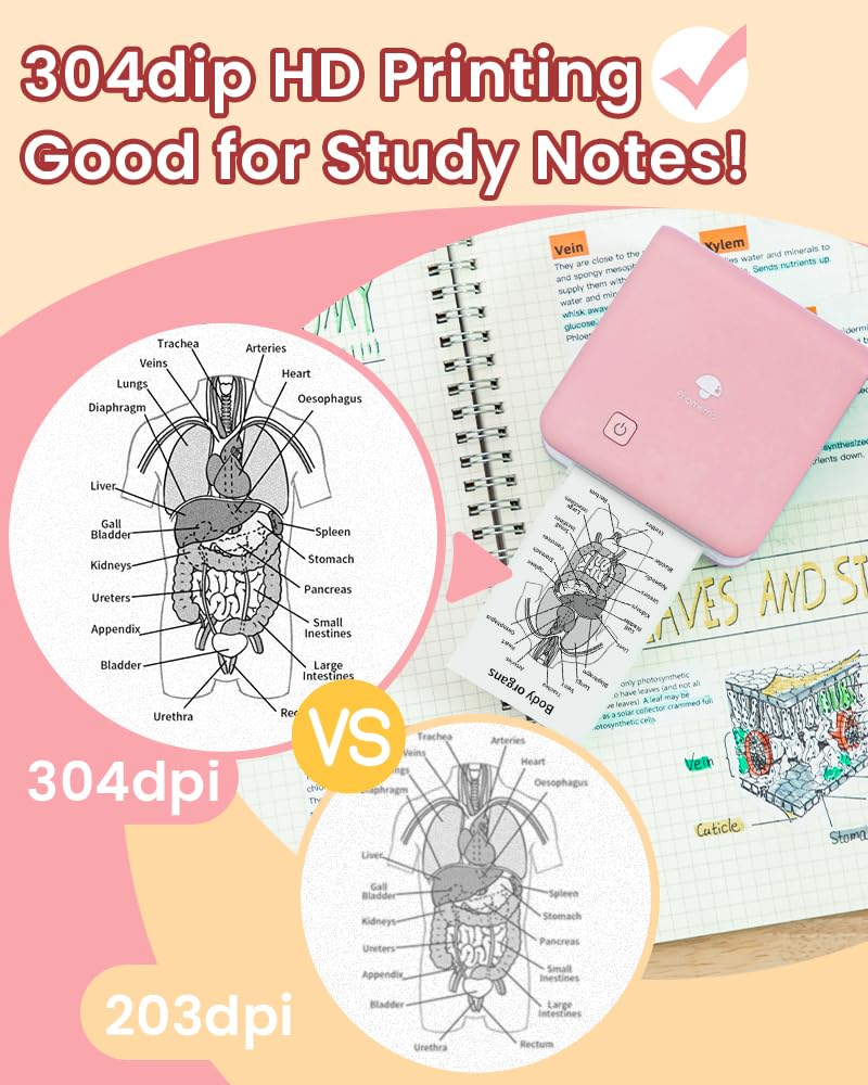 Phomemo Sticker Printer- M02 Pro 300dpi Mini Printer Pocket Phone Printer Mini Photo Printer Thermal Printer for Study Notes, Organization, Art Creation, Gift, Pink