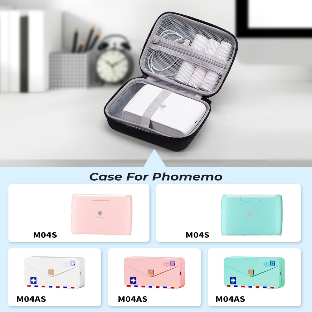 Phomemo Sac d'imprimante, sac portable pour imprimante d'étiquettes M221/M220/M110/M120/M200/M04S/M04AS résistant aux chocs, étanche, sac de support pour imprimante d'étiquettes avec ruban, avec poche