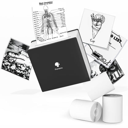 Impresora fotográfica portátil M02, Juego de 3 Rollos de Papel incluidos, Impresora térmica de Bolsillo, pequeña Impresora de Recibos Bluetooth, Compatible con Android, iPhone y iPad para niños,Negro